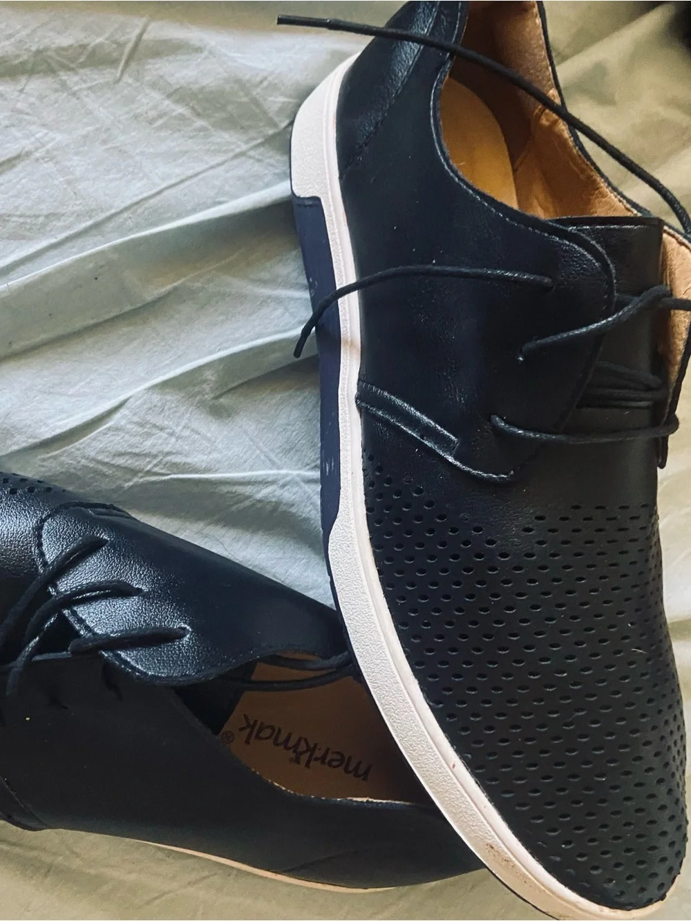 Men's Black Perforated Derby Sneakers with White Sole